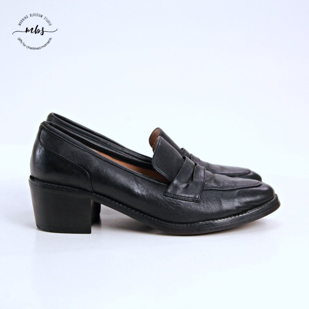 Steve Madden‎ Centry Leather Heeled Loafers Black Women 9.5
